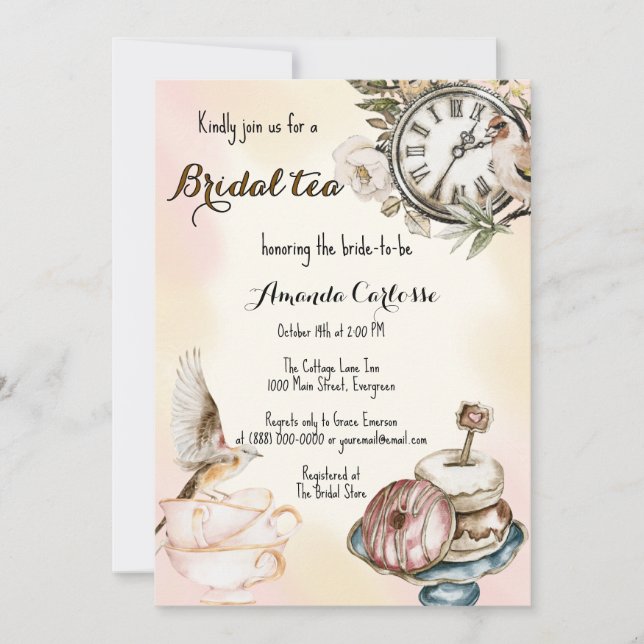 Invitación Ducha de novia de fiesta de té de época (Anverso)