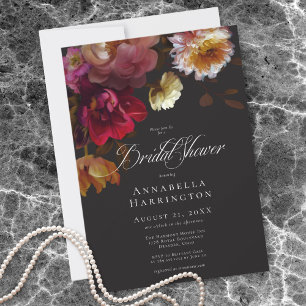Invitación Ducha de Novia de Floral Negro Burgundy Rojo Pinta