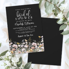 Invitación Ducha de Novia de Floral Negro de Flor Silvestre