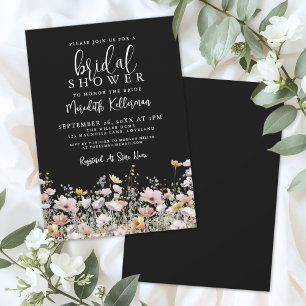 Invitación Ducha de Novia de Floral Negro de Flor Silvestre