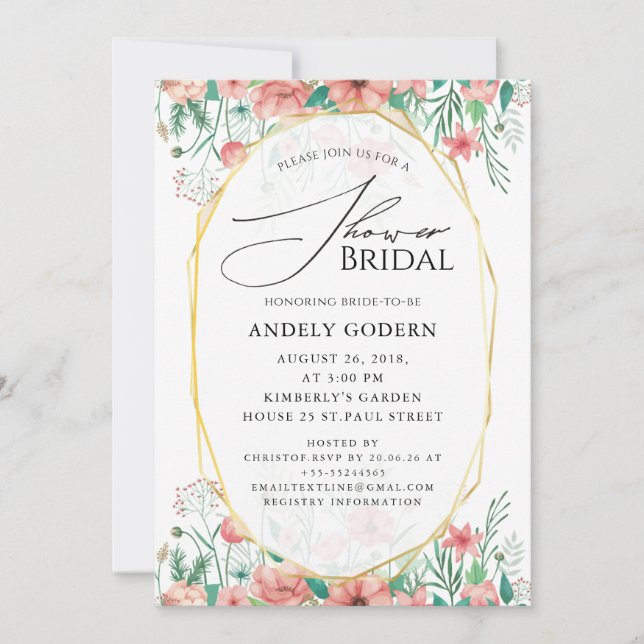 Invitación Ducha de Novia de Flores Pastel Elegantes (Anverso)