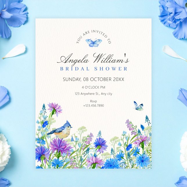 Invitación ducha de novia de flores silvestres azules (Subido por el creador)