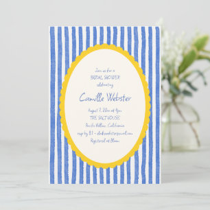 Invitación Ducha de novia de franja azul y concha amarilla co
