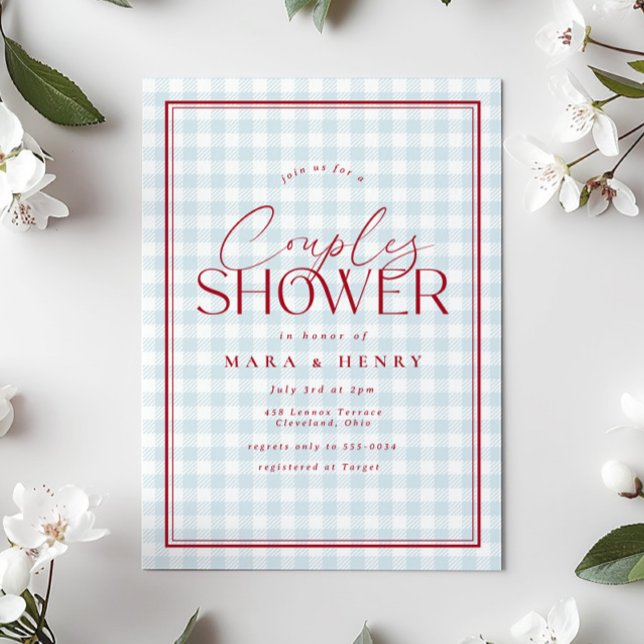 Invitación Ducha de novia de Gingham de Blue Blanco Rojo (Subido por el creador)