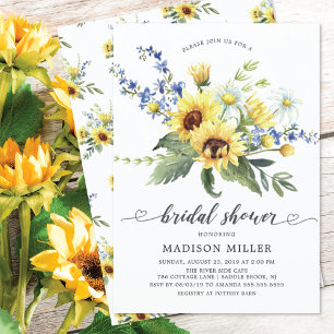 Invitación Ducha de novia de girasol amarillo