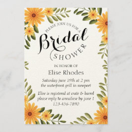 Invitación Ducha de novia de girasol amarillo brillante y rui