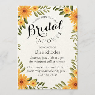 Invitación Ducha de novia de girasol amarillo brillante y rui