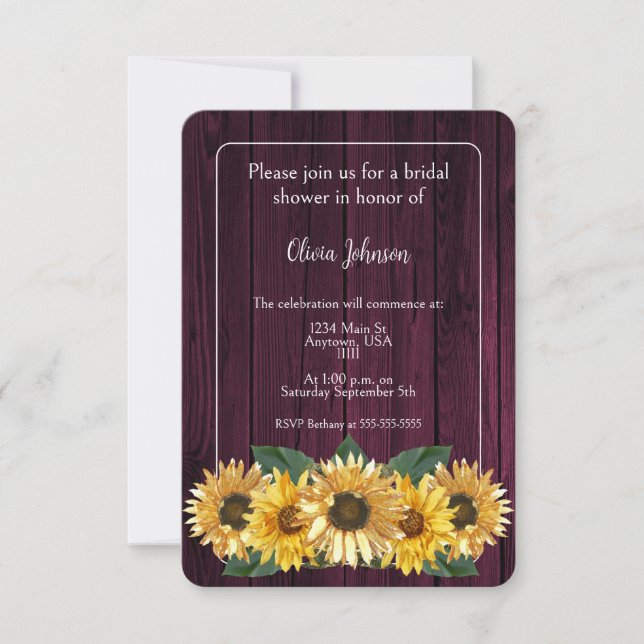 Invitación Ducha de novia de girasol magnético ruso (Anverso)