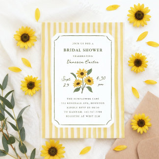 Invitación Ducha de Novia de Girasol y Rayas Dibujadas a Mano