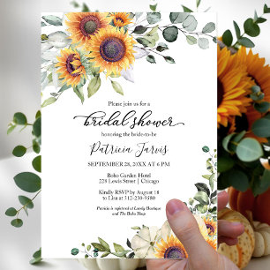 Invitación Ducha de novia de girasoles y calabaza blanca de o