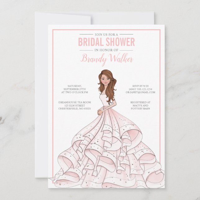 Invitación Ducha de novia de Glam Bride Editable (Anverso)