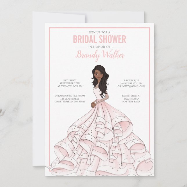 Invitación Ducha de novia de Glam Bride Editable (Anverso)