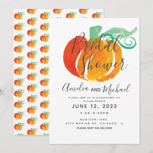 Invitación Ducha de novia de gran calabaza verde acuarela a m