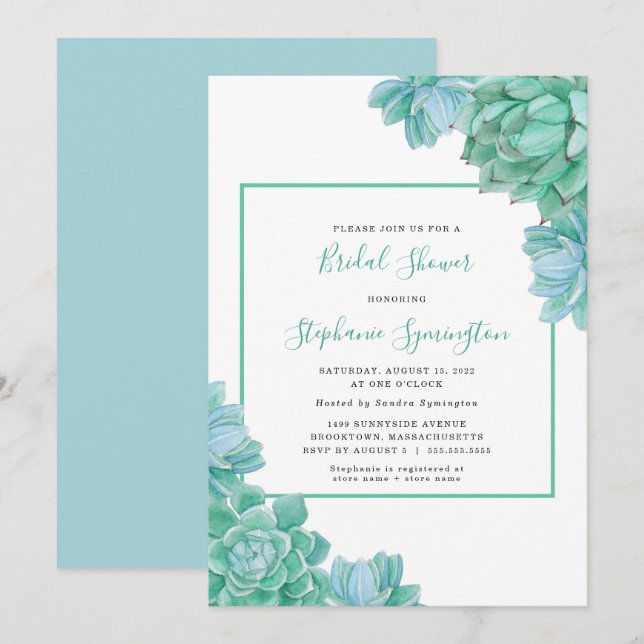 Invitación Ducha de novia de Green Succulens de moda (Anverso / Reverso)