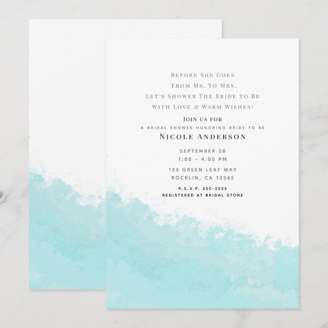 Invitación Ducha de novia de Guay Aqua Blue Wave Splash Beach (Anverso / Reverso)