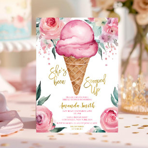 Invitación Ducha de Novia de Helado Rosa Ella Ha Sido Recogid