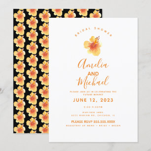 Invitación Ducha de novia de hibisco naranja acuarela a mano