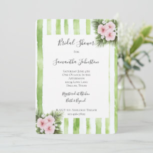 Invitación Ducha de Novia de Hibisco Rosa con Rayas Verdes Fl