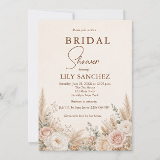 Invitación Ducha de Novia de Hierba de Pampas Floral