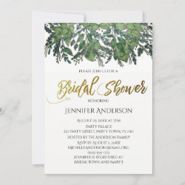 Invitación Ducha de novia de hoja de oro verde