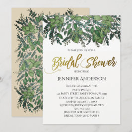 Invitación Ducha de novia de hoja de oro verde