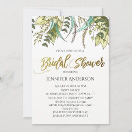 Invitación Ducha de novia de hoja de oro verde