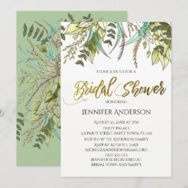 Invitación Ducha de novia de hoja de oro verde