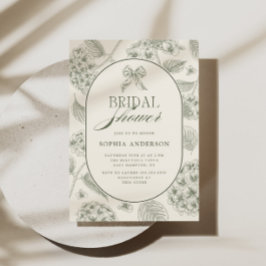 Invitación Ducha de Novia de Hortensias Vintage Verde Salvia