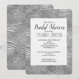 Invitación Ducha de novia de impresión de cebra de glitz plat