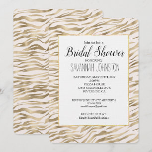 Invitación Ducha de novia de impresión de cebra dorada