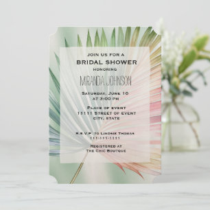 Invitación Ducha de novia de la hoja verde rosa tropical de l