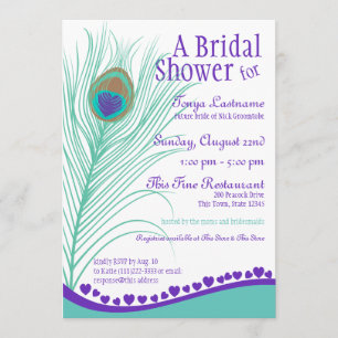 Invitación Ducha de novia de la pluma de pavo real