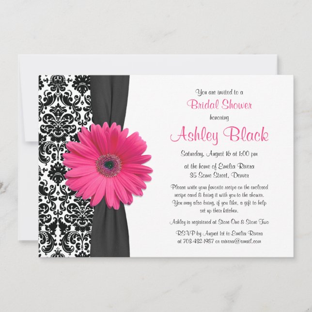 Invitación Ducha de novia de la receta de Damask Pink Gerbera (Anverso)