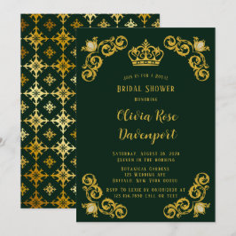 Invitación Ducha de novia de la Royal Crown Green y Gold