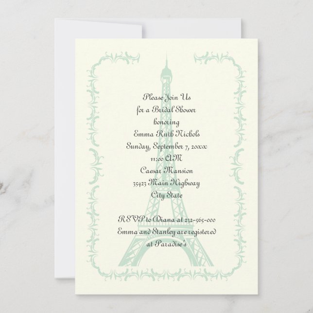 Invitación Ducha de novia de la Torre Eiffel de París (Anverso)