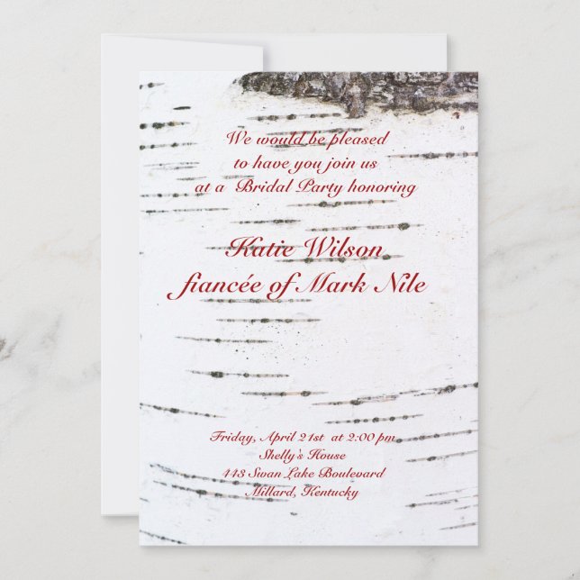 Invitación Ducha de novia de ladrido de Birch (Anverso)