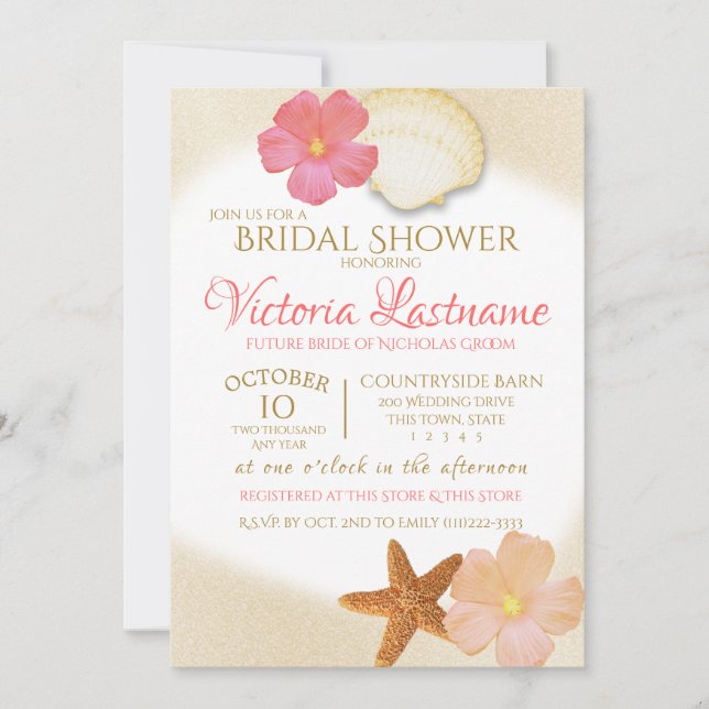 Invitación Ducha de novia de las arenas doradas tropicales (Anverso)