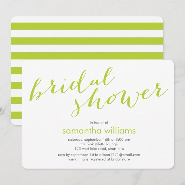 Invitación Ducha de novia de las franjas verdes de Kiwi (Anverso / Reverso)