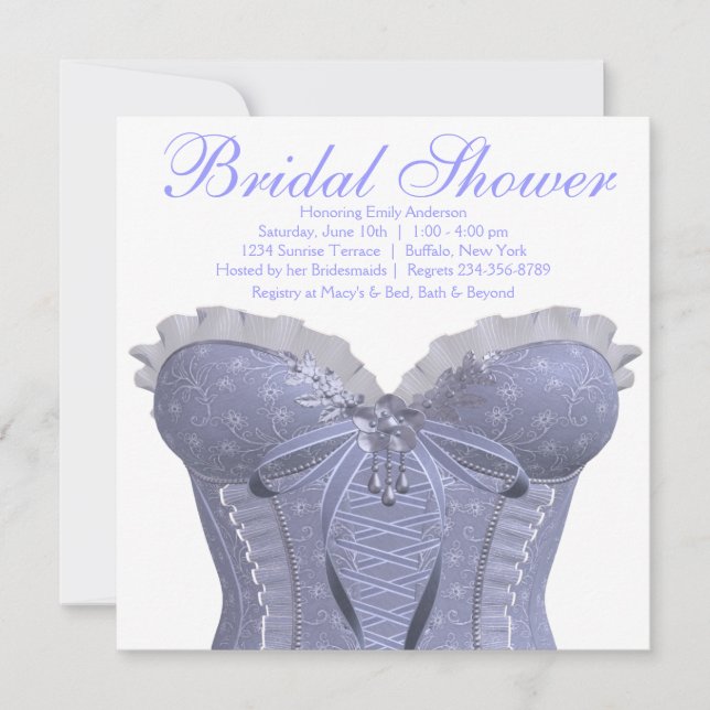 Invitación Ducha de novia de lavanda de corsé púrpura (Anverso)