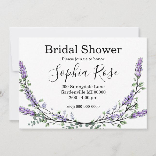Invitación Ducha de novia de lavanda y eucalipto (Anverso)