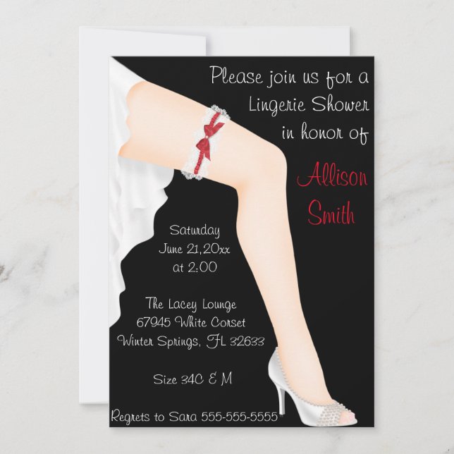 Invitación Ducha de novia de lencería blanca y roja caliente (Anverso)