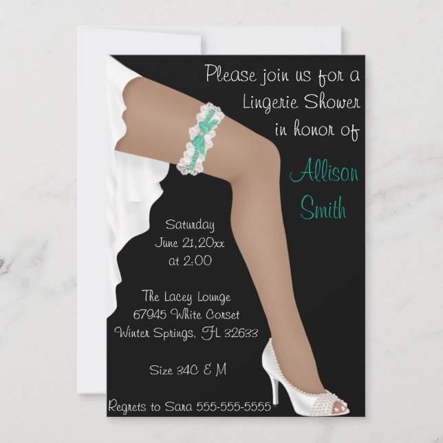 Invitación Ducha de novia de lencería caliente Verde azulada  (Anverso)