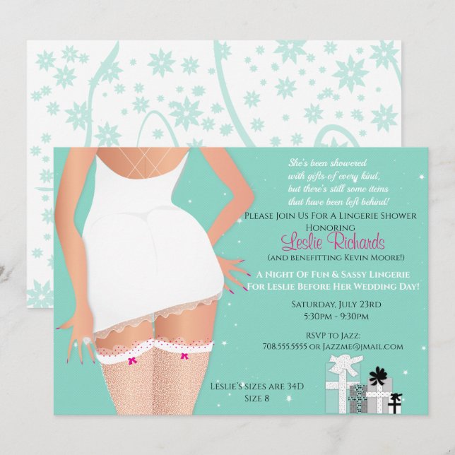 Invitación Ducha de novia de lencería verde azulada (Anverso / Reverso)