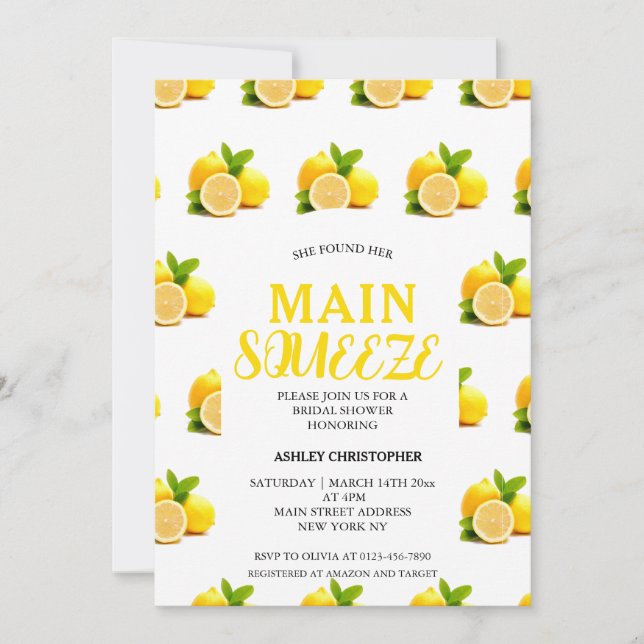 Invitación Ducha de novia de limón de esquisto principal ruso (Anverso)