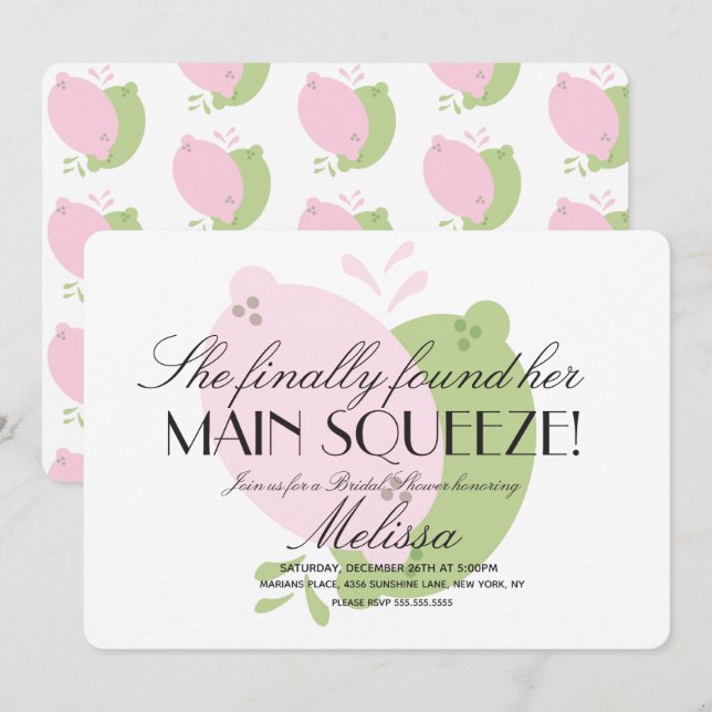 Invitación Ducha de Novia de Limonada Rosa Moderna Limón Lima (Anverso / Reverso)