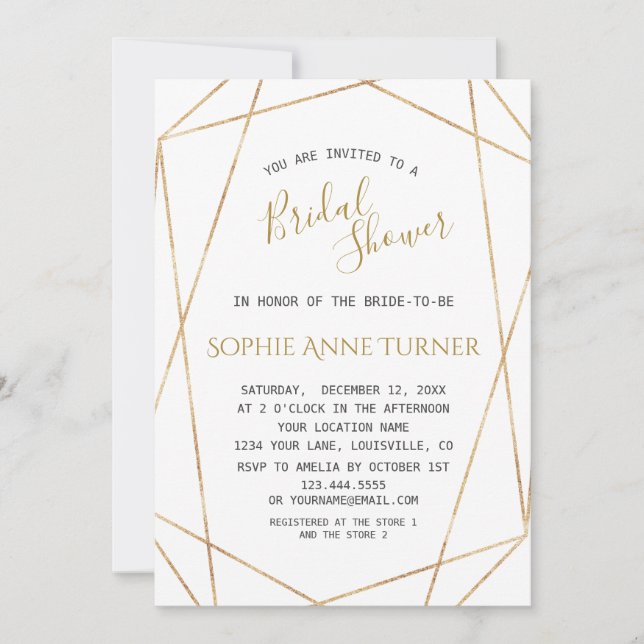 Invitación Ducha de novia de líneas de oro geométricas minima (Anverso)