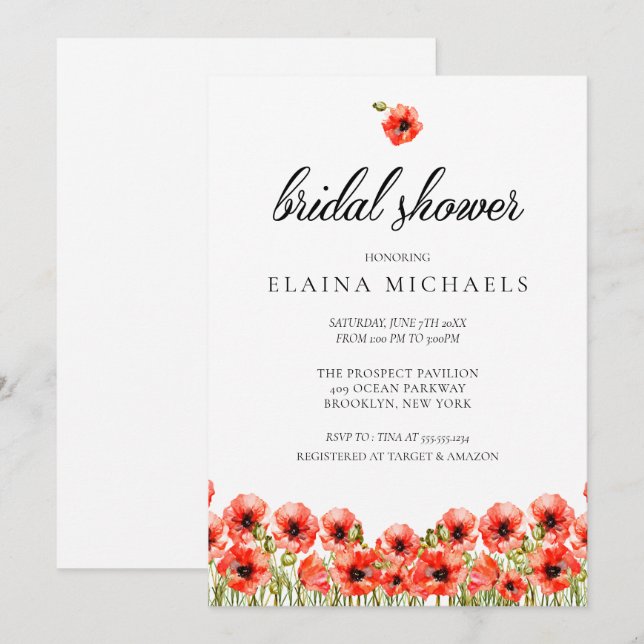 Invitación Ducha de novia de los pimientos rojos Bonito (Anverso / Reverso)