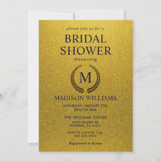 Invitación Ducha de Novia de Lujo con Brillo Negro y Dorado