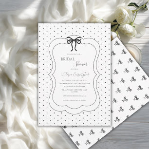 Invitación Ducha de Novia de Lunares y Lazos en Blanco y Negr