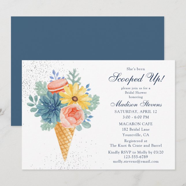 Invitación Ducha de Novia de Macarons Suculentos Florales (Anverso / Reverso)